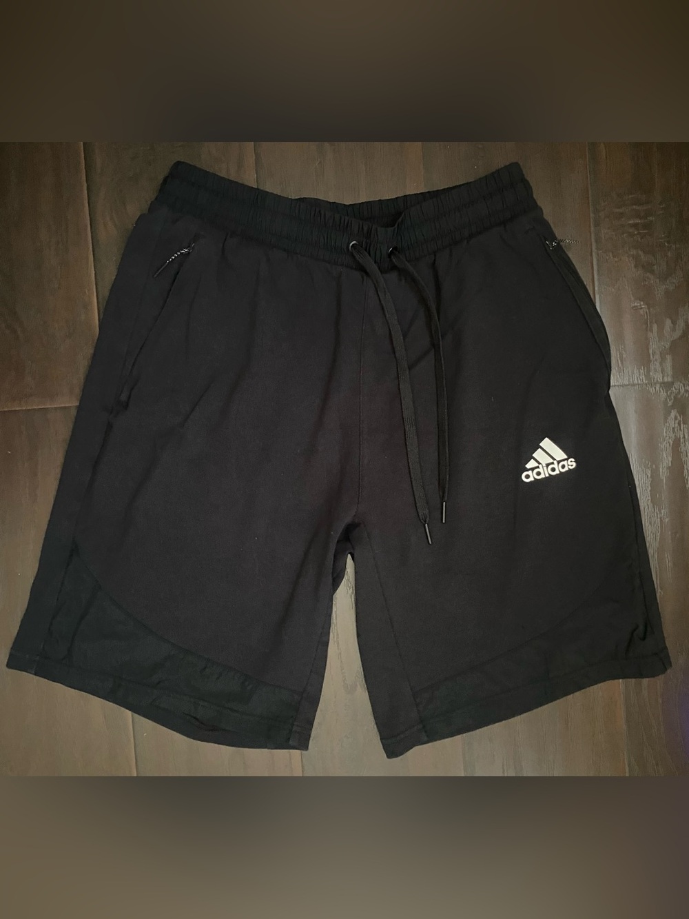 Adidas Athletic Shorts Mens Black M Drawstring Elastic Waist Zip Pocket Knit